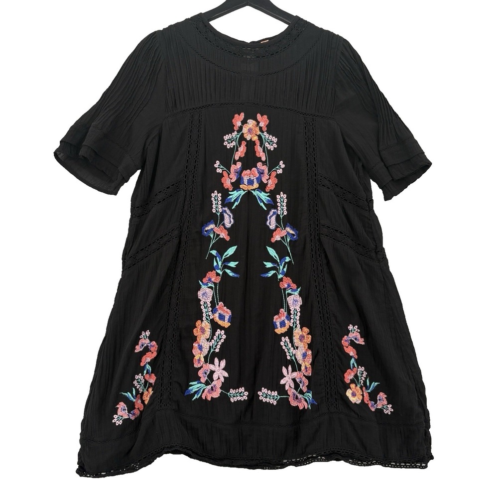 Free People "Perfectly Victorian" Dress S Embroidered Floral Mini Boho Festival